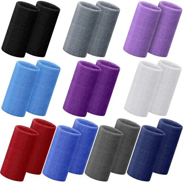 Main image of 4 Inch Wrist Sweat Bands for Men Women Absorbent Tennis Wristbands Cotton Terry Cloth Sports Wrist Sweatbands for Tennis Basketball Football Running Gym Workout