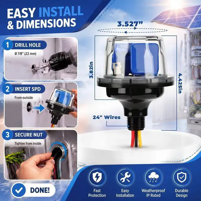 Alt view image 2 of 6 - Solar Surge Protective Device Pv Surge Protector 300v Ac Protect Photovoltaic Panels, Inverters, Monitoring Equipment Wires Transformers Circuits Summer Thunderstorms Outdoor