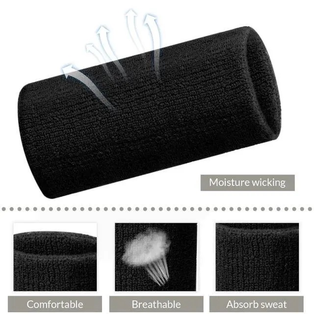 Alt view image 3 of 6 - 4 Inch Wrist Sweat Bands for Men Women Absorbent Tennis Wristbands Cotton Terry Cloth Sports Wrist Sweatbands for Tennis Basketball Football Running Gym Workout