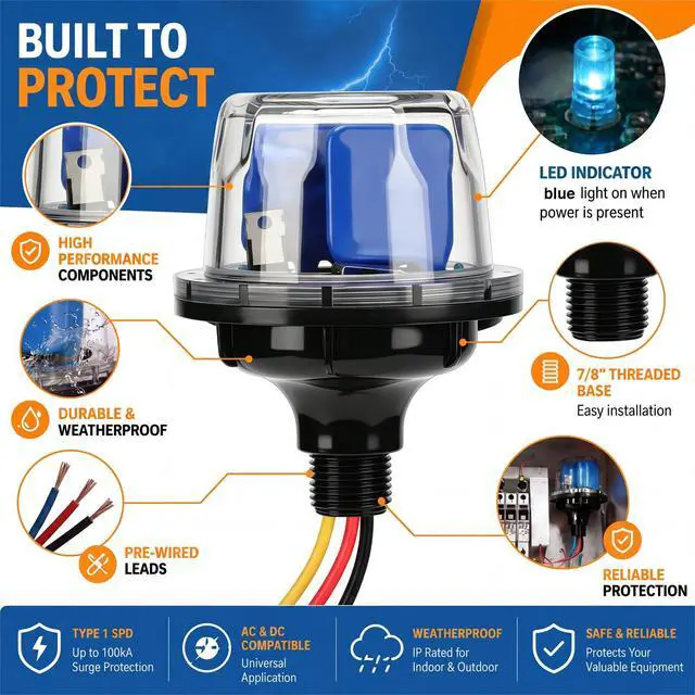 Alt view image 3 of 6 - Solar Surge Protective Device Pv Surge Protector 300v Ac Protect Photovoltaic Panels, Inverters, Monitoring Equipment Wires Transformers Circuits Summer Thunderstorms Outdoor