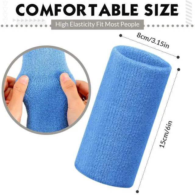 Alt view image 2 of 6 - 4 Inch Wrist Sweat Bands for Men Women Absorbent Tennis Wristbands Cotton Terry Cloth Sports Wrist Sweatbands for Tennis Basketball Football Running Gym Workout