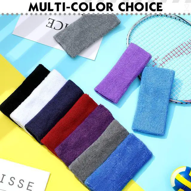 Alt view image 5 of 6 - 4 Inch Wrist Sweat Bands for Men Women Absorbent Tennis Wristbands Cotton Terry Cloth Sports Wrist Sweatbands for Tennis Basketball Football Running Gym Workout