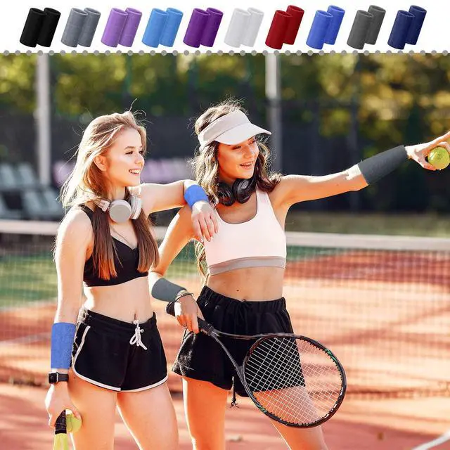 Alt view image 6 of 6 - 4 Inch Wrist Sweat Bands for Men Women Absorbent Tennis Wristbands Cotton Terry Cloth Sports Wrist Sweatbands for Tennis Basketball Football Running Gym Workout