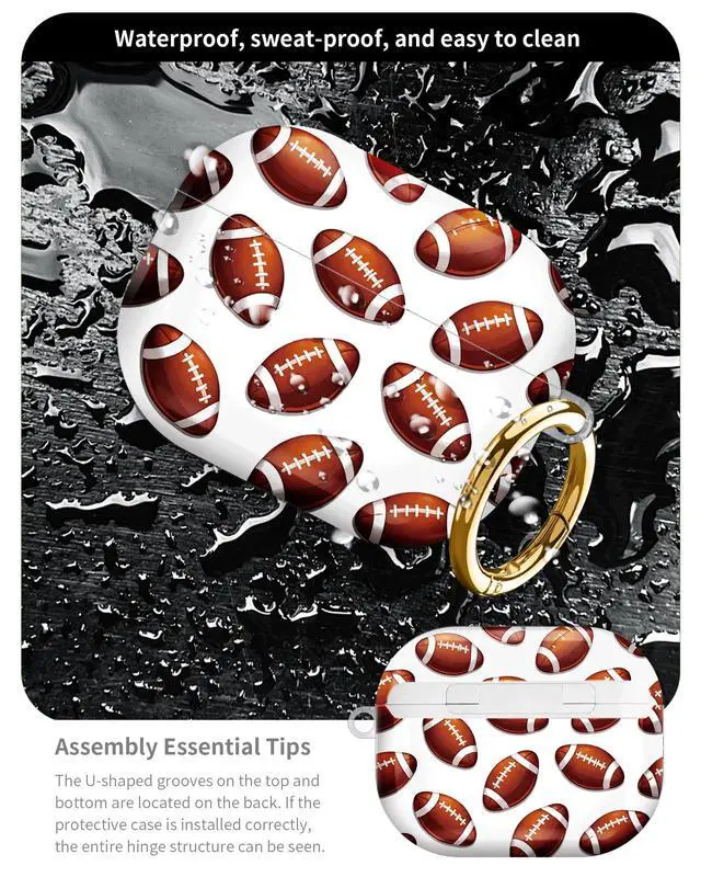 Alt view image 5 of 6 - Compatible with AirPod Pro 3 Case 2025,Shockproof Hard Protective Case,Wireless Charging Compatible, Trendy Elegant Design Cover for Women Men(American Football)
