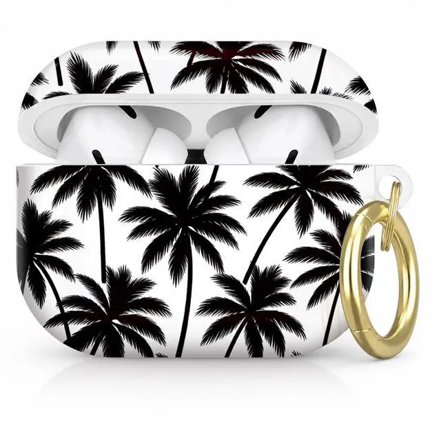 Main image of Compatible with AirPod Pro 2nd/1st Generation Case Cover with Key Chain,Full Protective Shockproof Wireless Headphone Case for Airpod Pro 2023/2022/2019(Black Palm Trees On White)