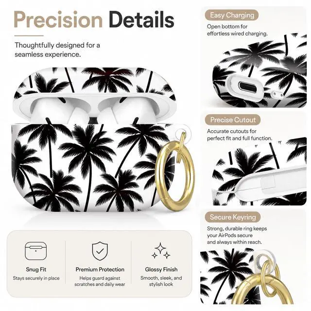 Alt view image 3 of 7 - Compatible with AirPod Pro 2nd/1st Generation Case Cover with Key Chain,Full Protective Shockproof Wireless Headphone Case for Airpod Pro 2023/2022/2019(Black Palm Trees On White)