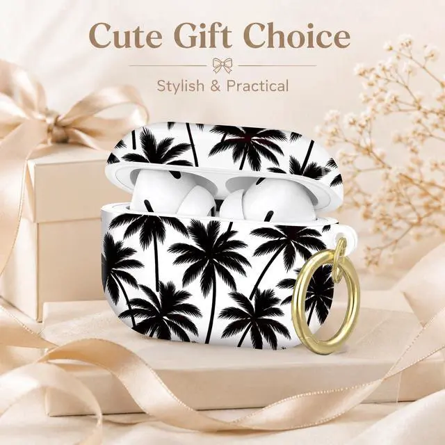 Alt view image 7 of 7 - Compatible with AirPod Pro 2nd/1st Generation Case Cover with Key Chain,Full Protective Shockproof Wireless Headphone Case for Airpod Pro 2023/2022/2019(Black Palm Trees On White)