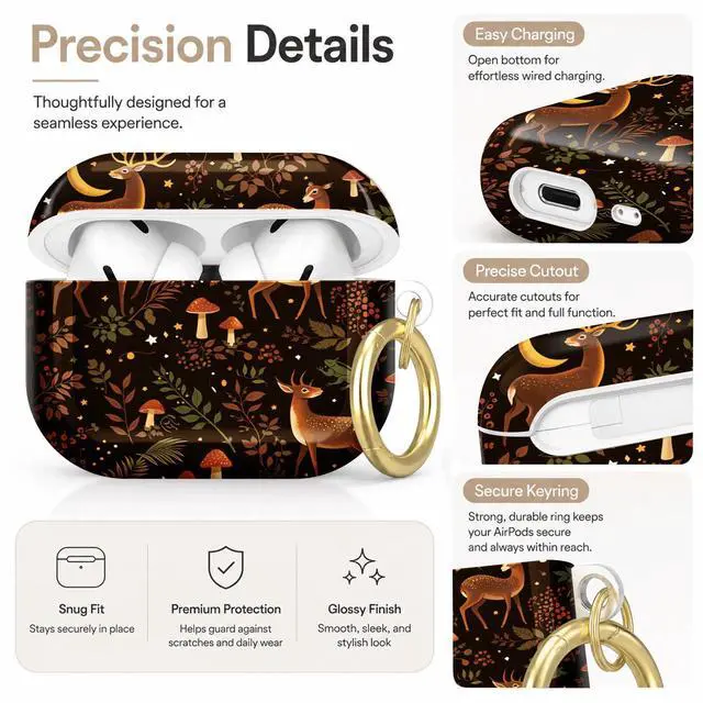 Alt view image 3 of 7 - Compatible with AirPod Pro 2nd/1st Generation Case Cover with Key Chain,Full Protective Shockproof Wireless Headphone Case for Airpod Pro 2023/2022/2019(Deer Mushrooms Leaves Berries Stars)