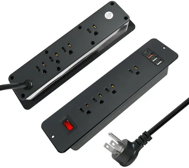 Main image of 8 Outlets Dual Side USB C Recessed Power Strip Flush Mount Charging Station Built in Desk Multiple Power Socket for Furniture Cabinet Table Conference (Black)