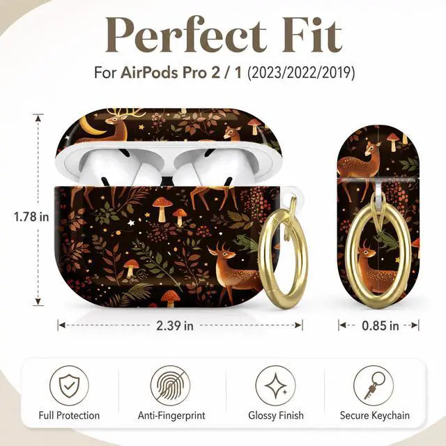 Alt view image 2 of 7 - Compatible with AirPod Pro 2nd/1st Generation Case Cover with Key Chain,Full Protective Shockproof Wireless Headphone Case for Airpod Pro 2023/2022/2019(Deer Mushrooms Leaves Berries Stars)