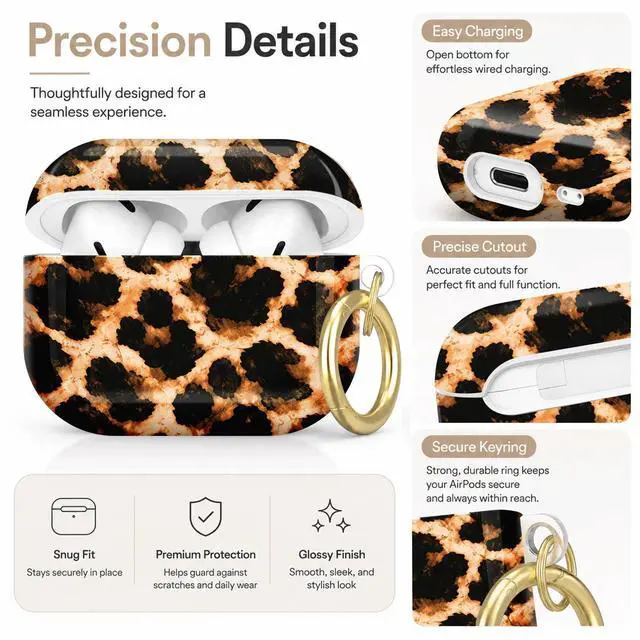Alt view image 3 of 7 - Compatible with AirPod Pro 2nd/1st Generation Case Cover with Key Chain,Full Protective Shockproof Wireless Headphone Case for Airpod Pro 2023/2022/2019(Leopard Art)