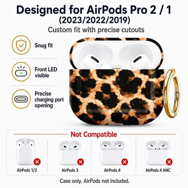 Alt view image 5 of 7 - Compatible with AirPod Pro 2nd/1st Generation Case Cover with Key Chain,Full Protective Shockproof Wireless Headphone Case for Airpod Pro 2023/2022/2019(Leopard Art)