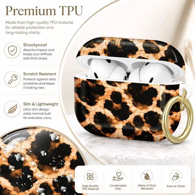 Alt view image 4 of 7 - Compatible with AirPod Pro 2nd/1st Generation Case Cover with Key Chain,Full Protective Shockproof Wireless Headphone Case for Airpod Pro 2023/2022/2019(Leopard Art)
