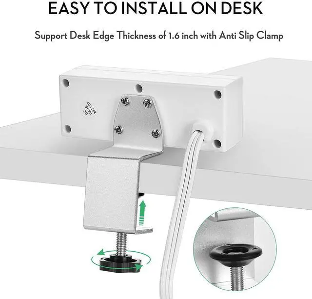 Alt view image 3 of 6 - Desk Clamp Power Strip with USB Ports Desktop Mounted Power Outlets Table Edge Power Charging Station 6.56 FT Extension Power Cord for Home Office Conference UL/ETL Certificated