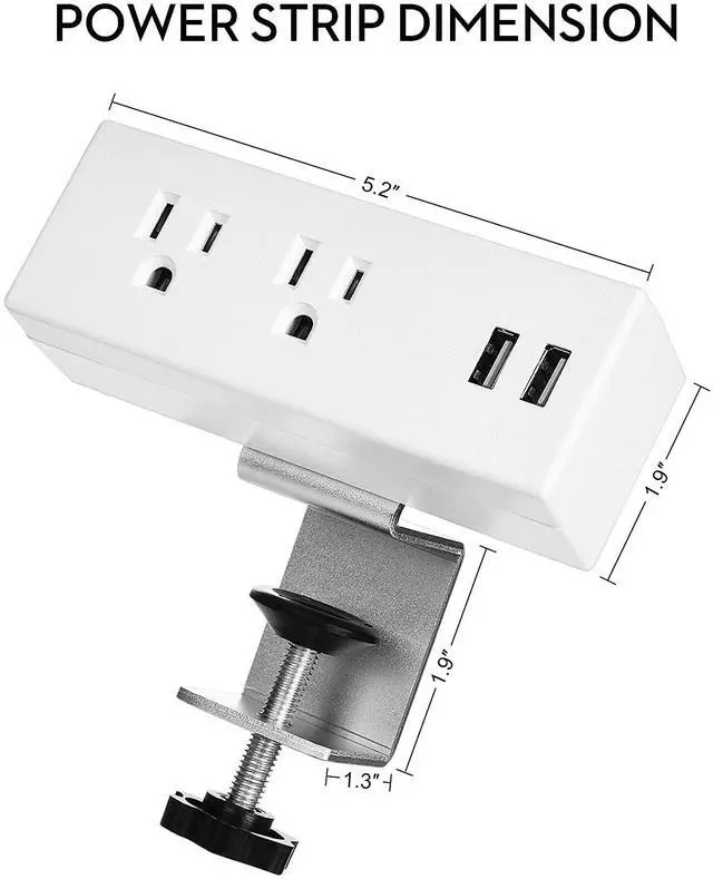 Alt view image 4 of 6 - Desk Clamp Power Strip with USB Ports Desktop Mounted Power Outlets Table Edge Power Charging Station 6.56 FT Extension Power Cord for Home Office Conference UL/ETL Certificated