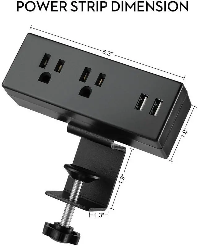 Alt view image 4 of 6 - Desk Clamp Power Strip with USB Ports Desktop Mounted Power Outlets Table Edge Power Charging Station 6.56 FT Extension Power Cord for Home Office Conference UL/ETL Certificated