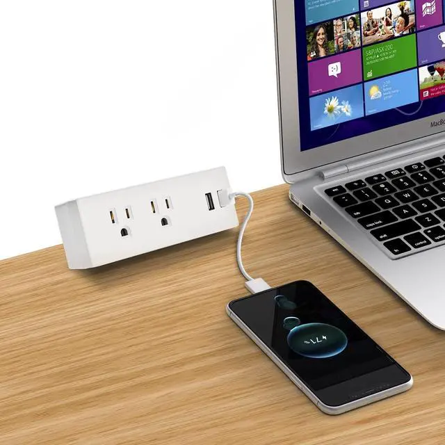 Alt view image 6 of 6 - Desk Clamp Power Strip with USB Ports Desktop Mounted Power Outlets Table Edge Power Charging Station 6.56 FT Extension Power Cord for Home Office Conference UL/ETL Certificated