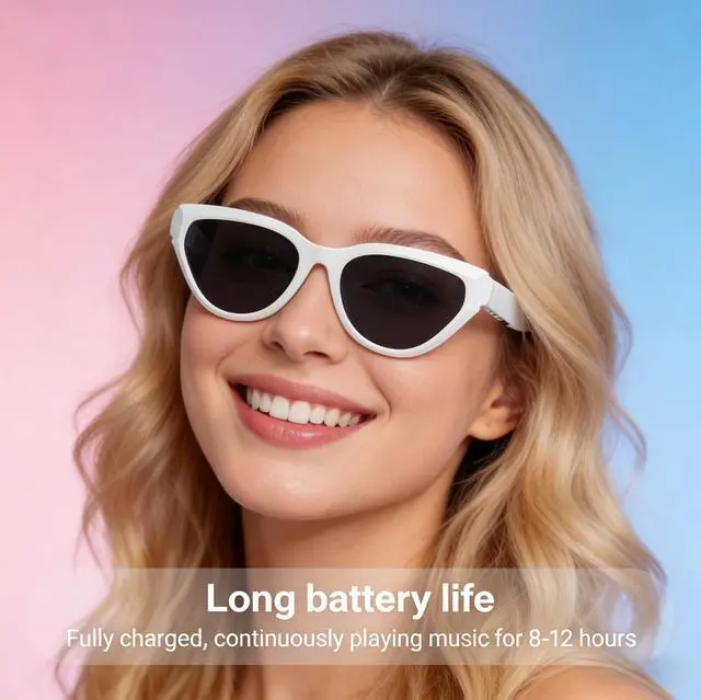 Alt view image 4 of 7 - Bluetooth Glasses Sunglasses for Men Women Smart Audio Glasses with Built-in Speakers and Mic UV Protection, Black Lens