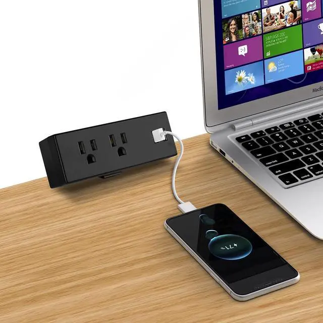 Alt view image 6 of 6 - Desk Clamp Power Strip with USB Ports Desktop Mounted Power Outlets Table Edge Power Charging Station 6.56 FT Extension Power Cord for Home Office Conference UL/ETL Certificated