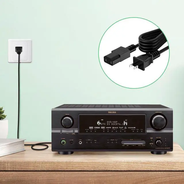 Alt view image 2 of 5 - 6.6ft/2m UL Listed 2-Prong AC Power Cord Cable Lead Replacement for Denon AVR-2307CI AVR-2308CI Stereo Receiver 2-Slot Non-Polarized 10A 125V 18AWG