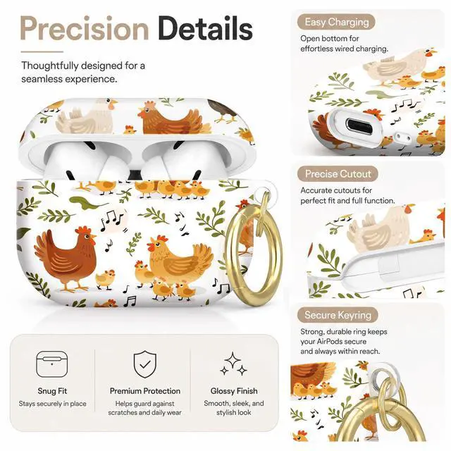 Alt view image 3 of 7 - Compatible with AirPod Pro 2nd/1st Generation Case Cover with Key Chain,Full Protective Shockproof Wireless Headphone Case for Airpod Pro 2023/2022/2019(Chickens Chicks Leaves Music Notes)