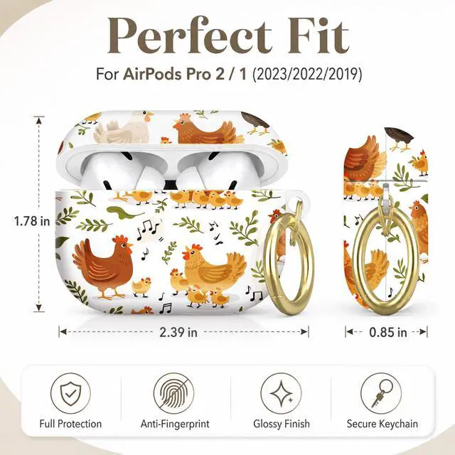 Alt view image 2 of 7 - Compatible with AirPod Pro 2nd/1st Generation Case Cover with Key Chain,Full Protective Shockproof Wireless Headphone Case for Airpod Pro 2023/2022/2019(Chickens Chicks Leaves Music Notes)