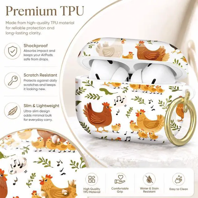 Alt view image 4 of 7 - Compatible with AirPod Pro 2nd/1st Generation Case Cover with Key Chain,Full Protective Shockproof Wireless Headphone Case for Airpod Pro 2023/2022/2019(Chickens Chicks Leaves Music Notes)