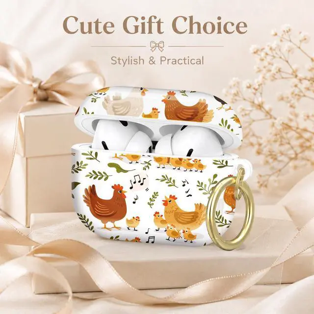 Alt view image 7 of 7 - Compatible with AirPod Pro 2nd/1st Generation Case Cover with Key Chain,Full Protective Shockproof Wireless Headphone Case for Airpod Pro 2023/2022/2019(Chickens Chicks Leaves Music Notes)
