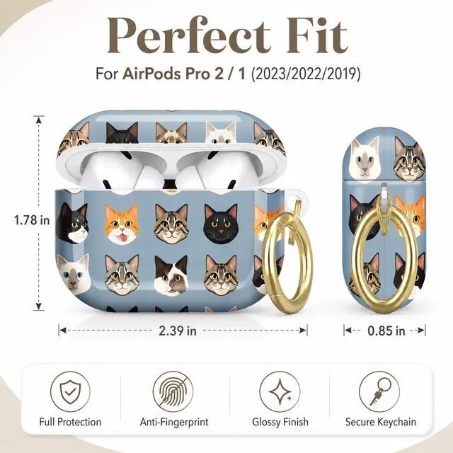 Alt view image 2 of 7 - Compatible with AirPod Pro 2nd/1st Generation Case Cover with Key Chain,Full Protective Shockproof Wireless Headphone Case for Airpod Pro 2023/2022/2019(Cat Faces)