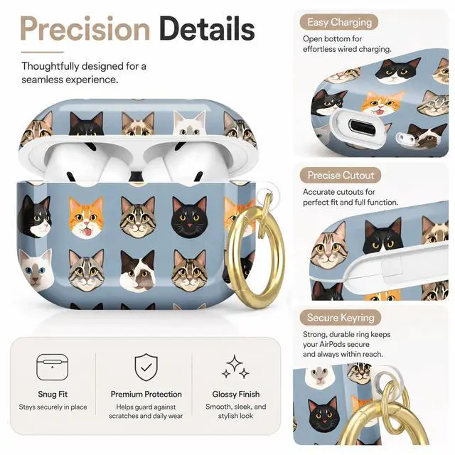 Alt view image 3 of 7 - Compatible with AirPod Pro 2nd/1st Generation Case Cover with Key Chain,Full Protective Shockproof Wireless Headphone Case for Airpod Pro 2023/2022/2019(Cat Faces)