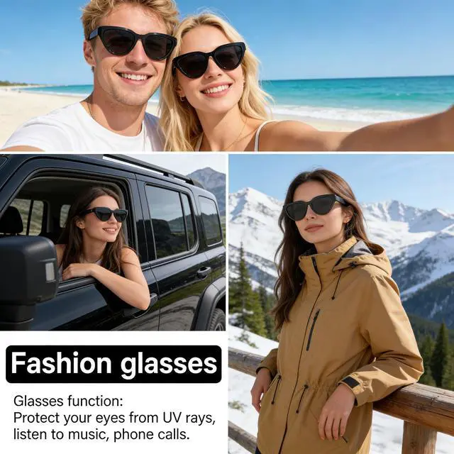 Alt view image 6 of 7 - Bluetooth Sunglasses Smart Glasses for Men Women, Black Lens | Smart Audio Glasses, Built-in Speakers and Mic, UV Protection