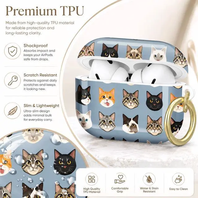 Alt view image 4 of 7 - Compatible with AirPod Pro 2nd/1st Generation Case Cover with Key Chain,Full Protective Shockproof Wireless Headphone Case for Airpod Pro 2023/2022/2019(Cat Faces)