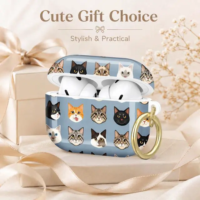 Alt view image 7 of 7 - Compatible with AirPod Pro 2nd/1st Generation Case Cover with Key Chain,Full Protective Shockproof Wireless Headphone Case for Airpod Pro 2023/2022/2019(Cat Faces)