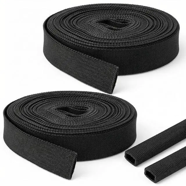Main image of Heavy-Duty Hydraulic Hose Protector and Welding Sleeves, 2-Pack Nylon Cable Wrap, 33 ft Length, Black Protective Sheath for Torch, Cords, and Tubing