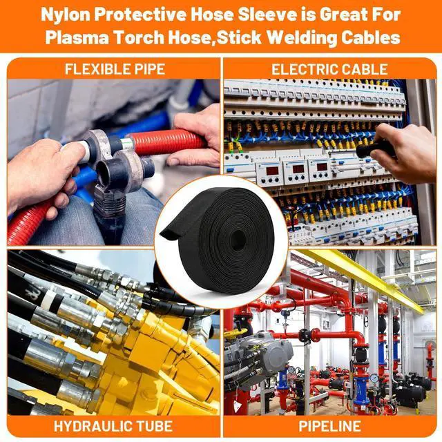 Alt view image 4 of 7 - Heavy-Duty Hydraulic Hose Protector and Welding Sleeves, 2-Pack Nylon Cable Wrap, 33 ft Length, Black Protective Sheath for Torch, Cords, and Tubing