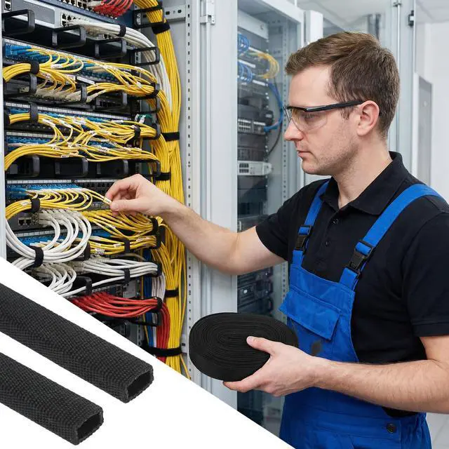 Alt view image 5 of 7 - Heavy-Duty Hydraulic Hose Protector and Welding Sleeves, 2-Pack Nylon Cable Wrap, 33 ft Length, Black Protective Sheath for Torch, Cords, and Tubing
