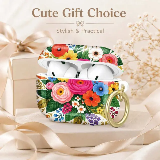 Alt view image 7 of 7 - Compatible with AirPod Pro 2nd/1st Generation Case Cover with Key Chain,Full Protective Shockproof Wireless Headphone Case for Airpod Pro 2023/2022/2019(Colorful Floral with Vibrant Blooms)