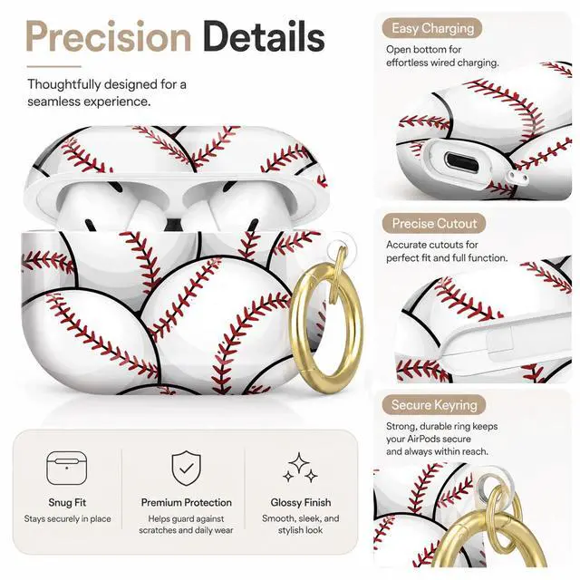 Alt view image 3 of 7 - Compatible with AirPod Pro 2nd/1st Generation Case Cover with Key Chain,Full Protective Shockproof Wireless Headphone Case for Airpod Pro 2023/2022/2019(Baseball Seamless)