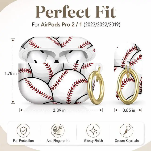 Alt view image 2 of 7 - Compatible with AirPod Pro 2nd/1st Generation Case Cover with Key Chain,Full Protective Shockproof Wireless Headphone Case for Airpod Pro 2023/2022/2019(Baseball Seamless)