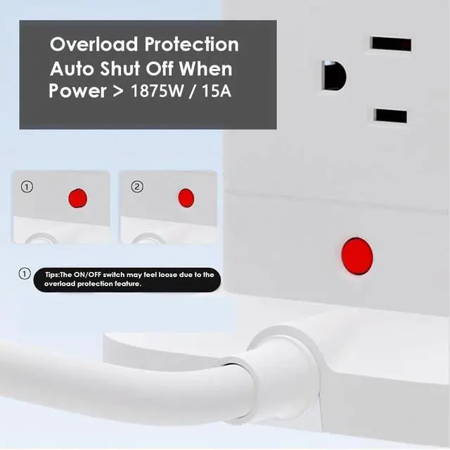 Alt view image 6 of 7 - Flat Plug Tower Power Strip with Surge Protection (12 AC, 4 USB, 10ft) | Fast Charging, 1875W Overload Protection, for Home Office Dorm Room