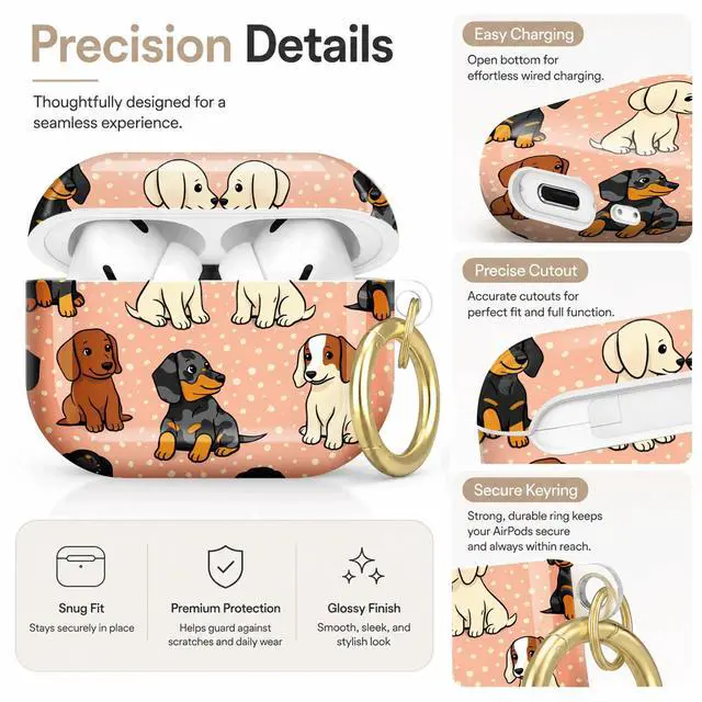 Alt view image 3 of 7 - Compatible with AirPod Pro 2nd/1st Generation Case Cover with Key Chain,Full Protective Shockproof Wireless Headphone Case for Airpod Pro 2023/2022/2019(Cute Dachshund)