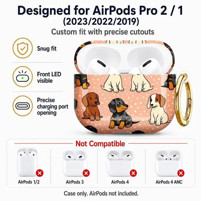 Alt view image 5 of 7 - Compatible with AirPod Pro 2nd/1st Generation Case Cover with Key Chain,Full Protective Shockproof Wireless Headphone Case for Airpod Pro 2023/2022/2019(Cute Dachshund)