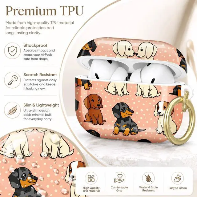 Alt view image 4 of 7 - Compatible with AirPod Pro 2nd/1st Generation Case Cover with Key Chain,Full Protective Shockproof Wireless Headphone Case for Airpod Pro 2023/2022/2019(Cute Dachshund)