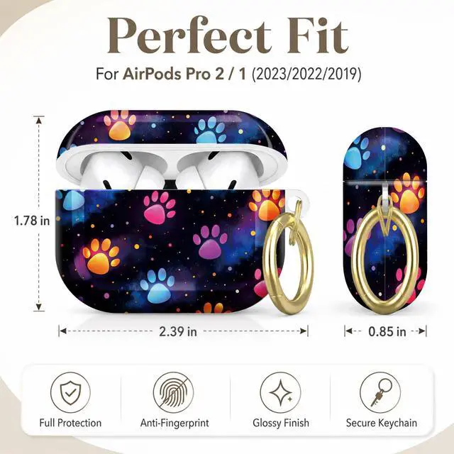 Alt view image 2 of 7 - Compatible with AirPod Pro 2nd/1st Generation Case Cover with Key Chain,Full Protective Shockproof Wireless Headphone Case for Airpod Pro 2023/2022/2019(Colorful Paw On Dark)
