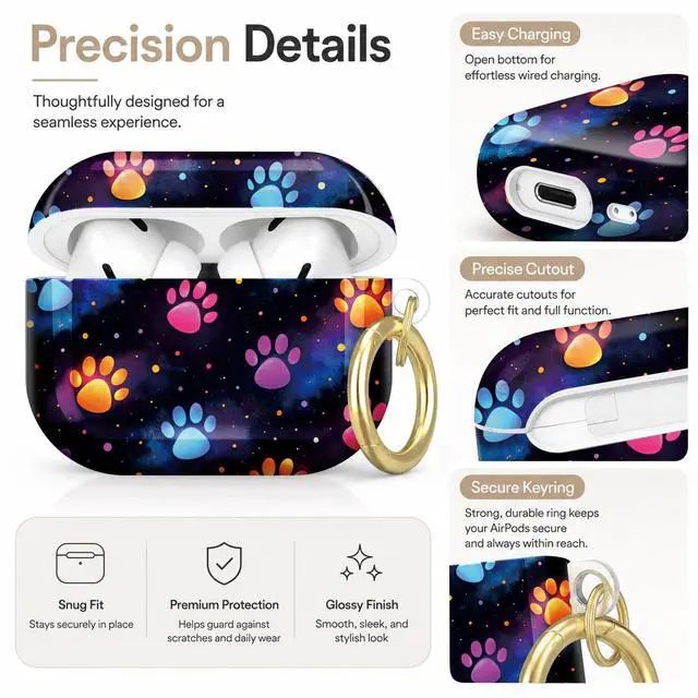 Alt view image 3 of 7 - Compatible with AirPod Pro 2nd/1st Generation Case Cover with Key Chain,Full Protective Shockproof Wireless Headphone Case for Airpod Pro 2023/2022/2019(Colorful Paw On Dark)