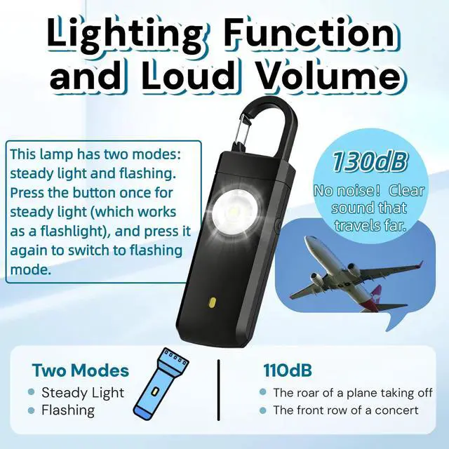 Alt view image 4 of 6 - 130dB Rechargeable Personal Alarm with Strobe Light & Low Battery Indicator | Portable Self Defense Security Siren for Women, Kids, Elderly, College Students, Emergency Protection Gift