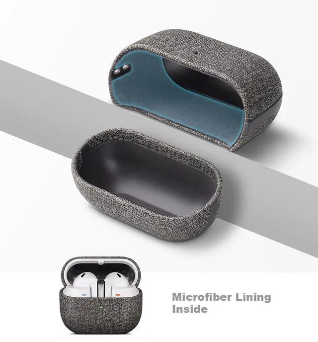 Alt view image 5 of 7 - Case for Samsung Galaxy Buds 3 / Buds3 Pro/Samsung Buds 3 FE Case Cover with Lanyard - Made of Vegan Leather - Canvas Style - Handmade Drop Protection Hard Shell Cover - Gray