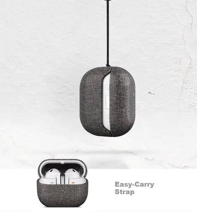Alt view image 7 of 7 - Case for Samsung Galaxy Buds 3 / Buds3 Pro/Samsung Buds 3 FE Case Cover with Lanyard - Made of Vegan Leather - Canvas Style - Handmade Drop Protection Hard Shell Cover - Gray