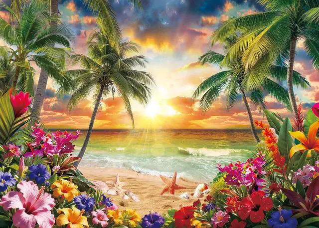 Alt view image 5 of 5 - Summer Tropical Hawaiian Beach Sunset Backdrop 8x6ft | Summer Sunset Hawaiian Luau Aloha Photography Background,Beach Palm Leaves Party Decoration,Vinyl