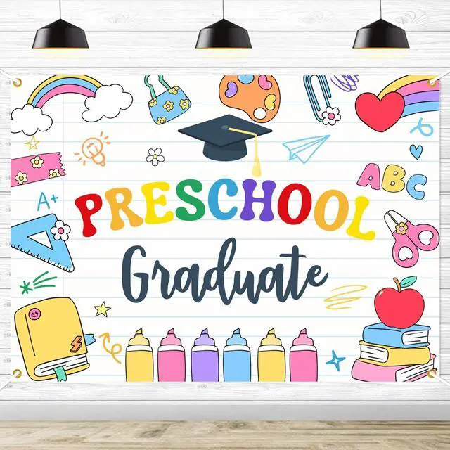 Main image of Preschool Graduattion Party Backdrop - Pre-K Kindergarten Graduation Party Decorations Class of 2026 Kid's Graduation Ceremony Photo Prop, 7 * 5Ft